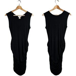 LNA Revolve Ruched Bodycon Midi Dress Women's Small Black Sleeveless Minimalist